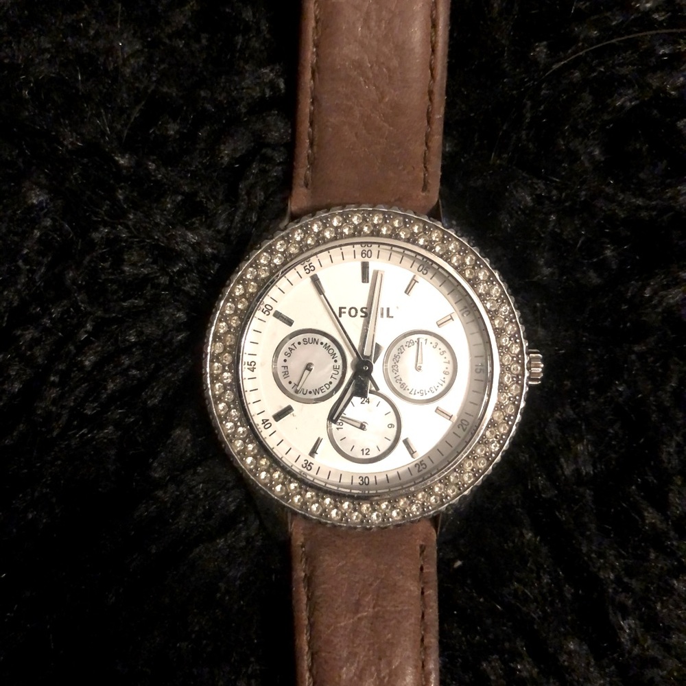 FOSSIL watch, brown leather.